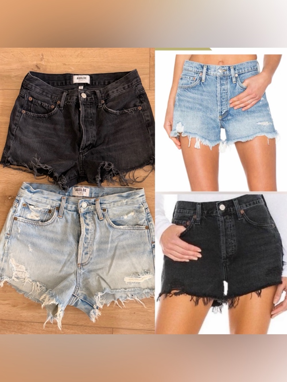 Agolde Black Tidal & Light Blue Swapmeet Distressed Denim Shorts Bundle